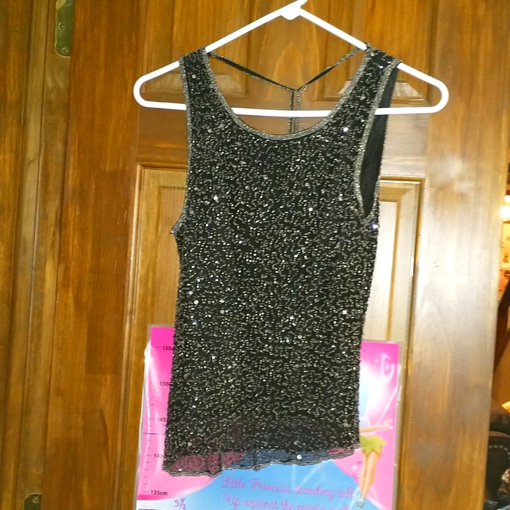 Stunning beaded black tank with open back